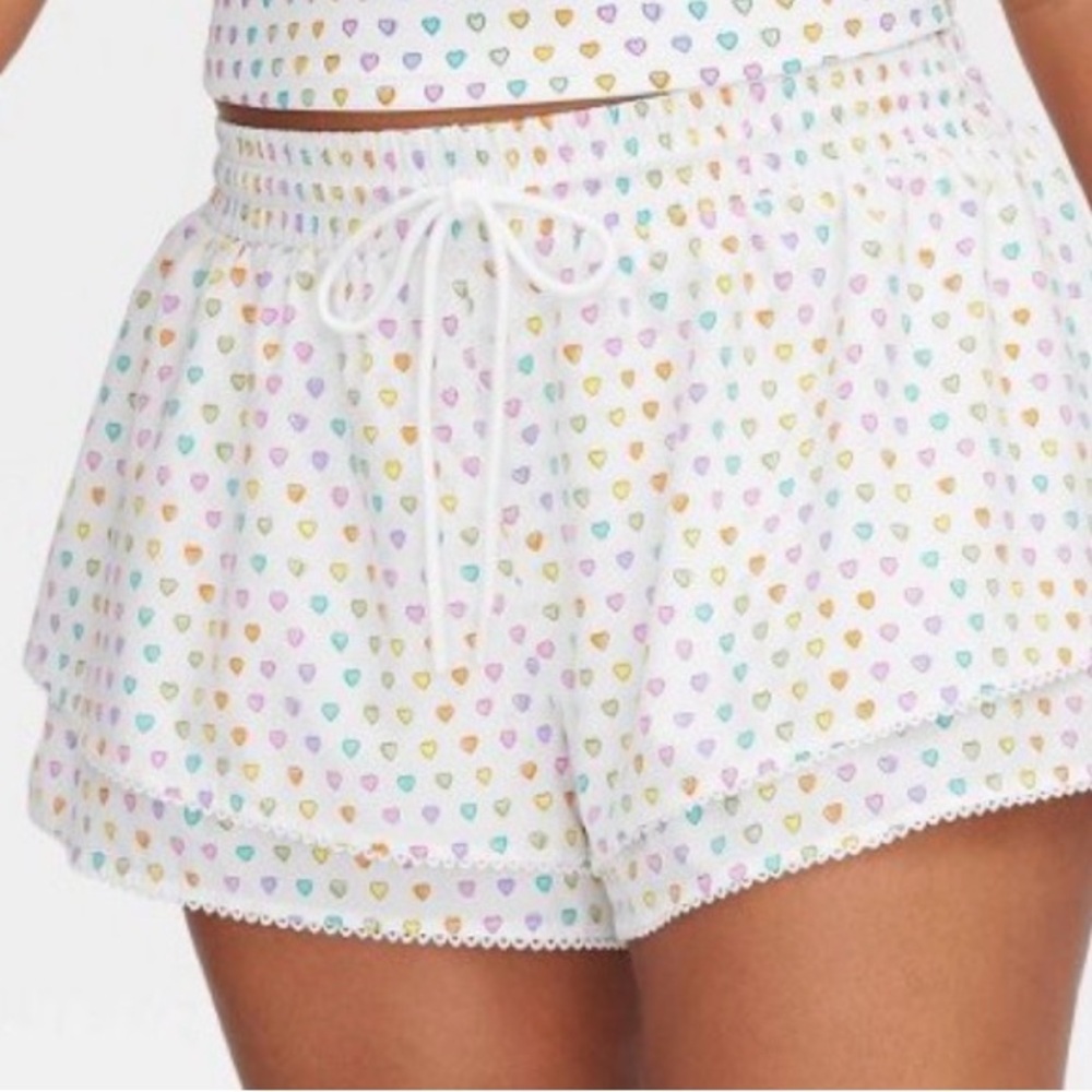 Roller Rabbit x Target White Ruffle Athletic Shorts with Pastel Heart Print